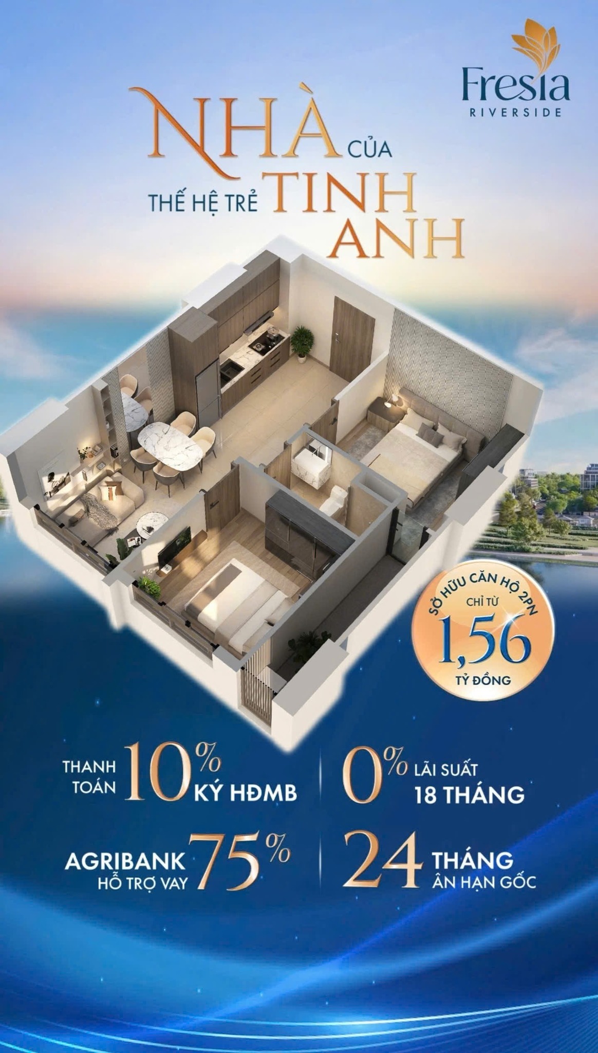 "Căn hộ Fresia Riverside: View sông chill, tiện ích chuẩn 5 sao, giá siêu hợp lý!" - Ảnh chính